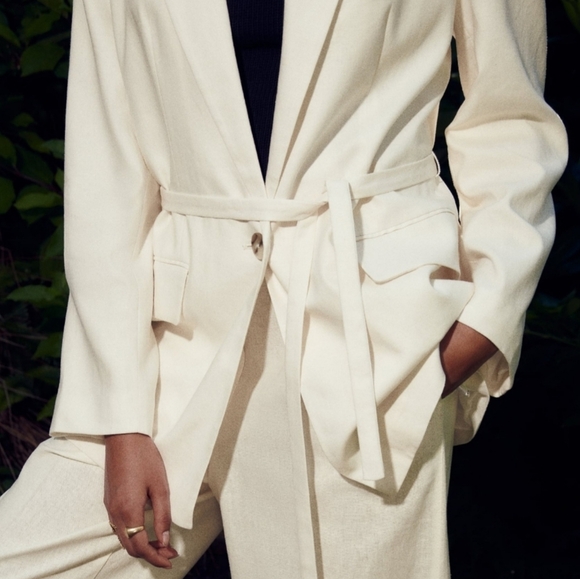 Zara Jackets & Blazers - Zara Ecru Linen Blend Belted One Button Blazer